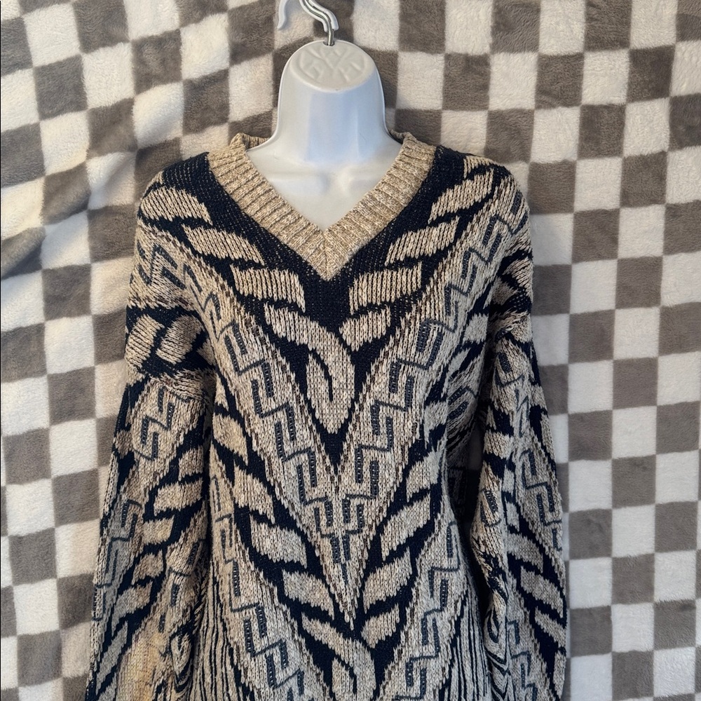 Crossings Men’s Y2K V Neck Chunky Knit Abstract Sweater Size M/Medium - Picture 3 of 11